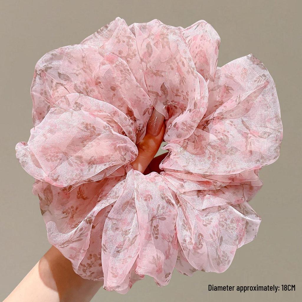 Premium Pink Mesh Scrunchies for Women - Stylish Hair Ties & Ponytail Accessories