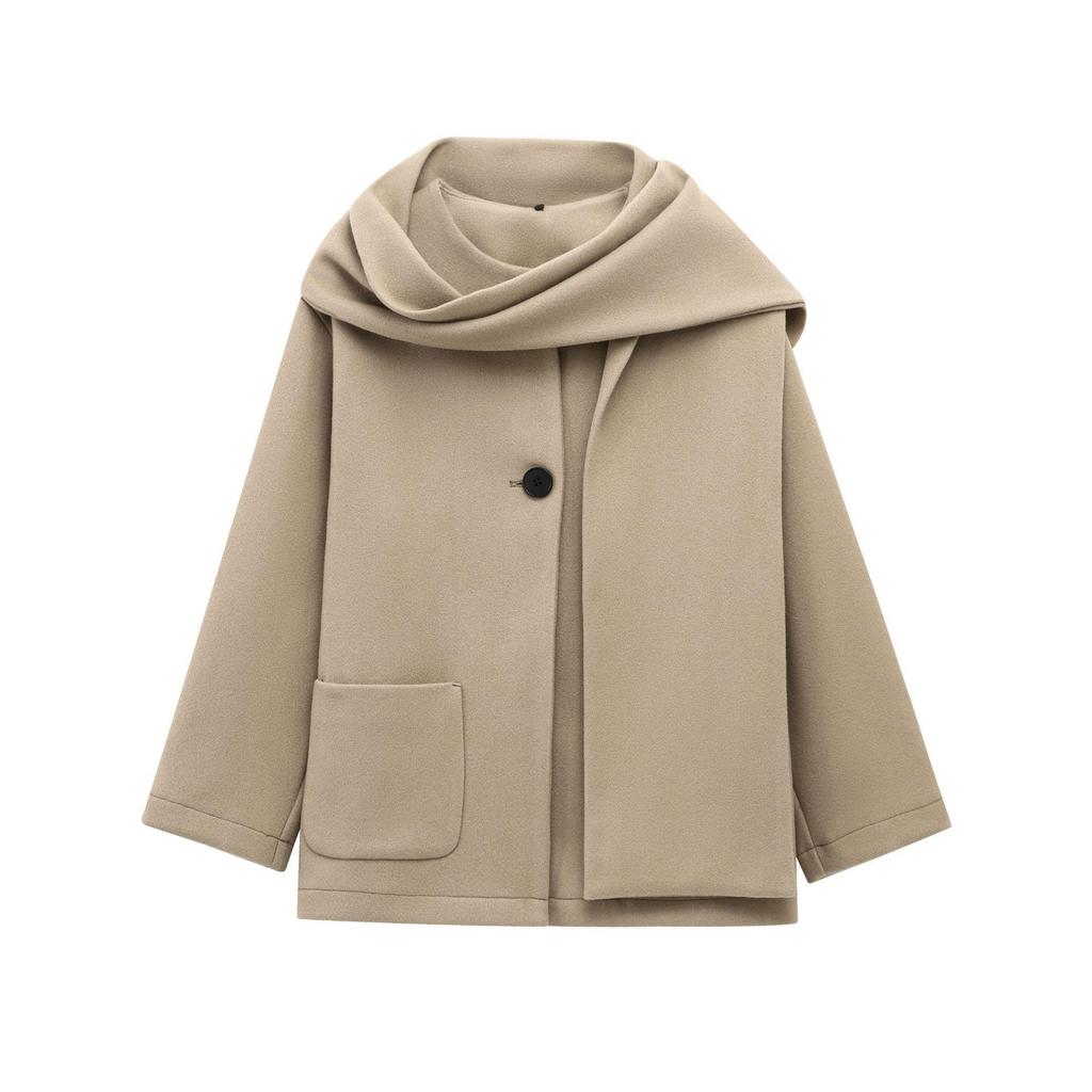2026 Fashion Temperament Blend with Scarf, Round Neck, Long Sleeve Coat Coat for Women