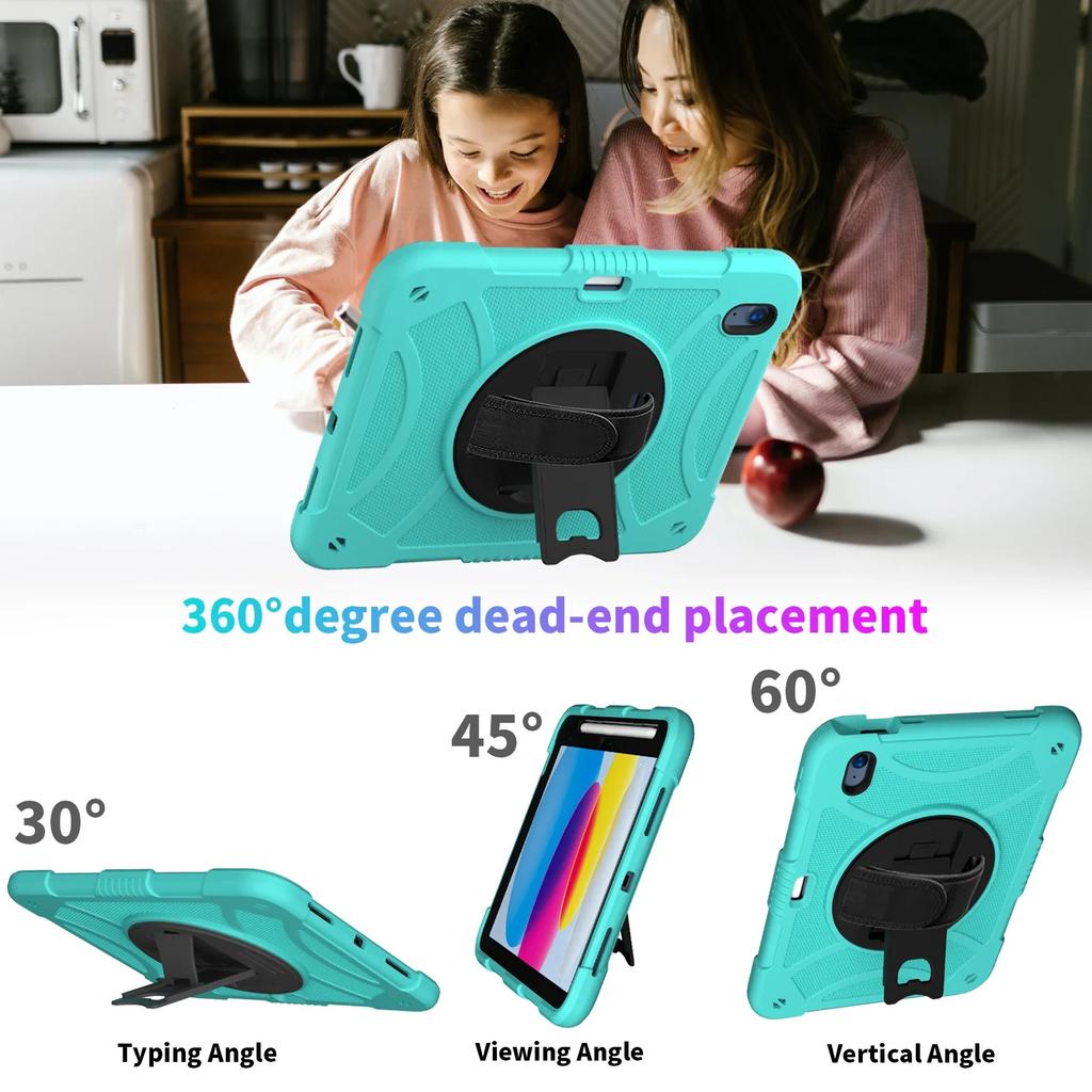 360° Rotating Kids Stand Tablet Case for IPad Pro11 Air4 Air5 Air3 10th 9th 8th 7th Gen Mini6 Cover Shockproof +Shoulder Strap