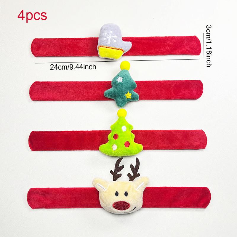 

4pcs Christmas Decor Santa Claus Snap Bracelet Wrap Wristband Tapping Bracelets for Boys and Girls New Year Party Gifts