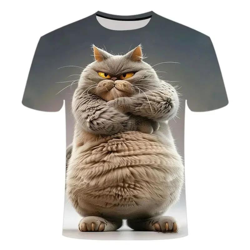Zabawny wzór kota T-shirt dla mężczyzn Osobowość zwierzę 3D drukowane koszulki Letnie luźne krótkie rękawy luźne koszulki z okrągłym dekoltem
