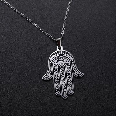 Collier Pendentif Main de Fatima Hamsa Vintage Acier Inoxydable Colliers Œil Maléfique Turc Bijoux Spirituels Porte-Bonheur pour Homme