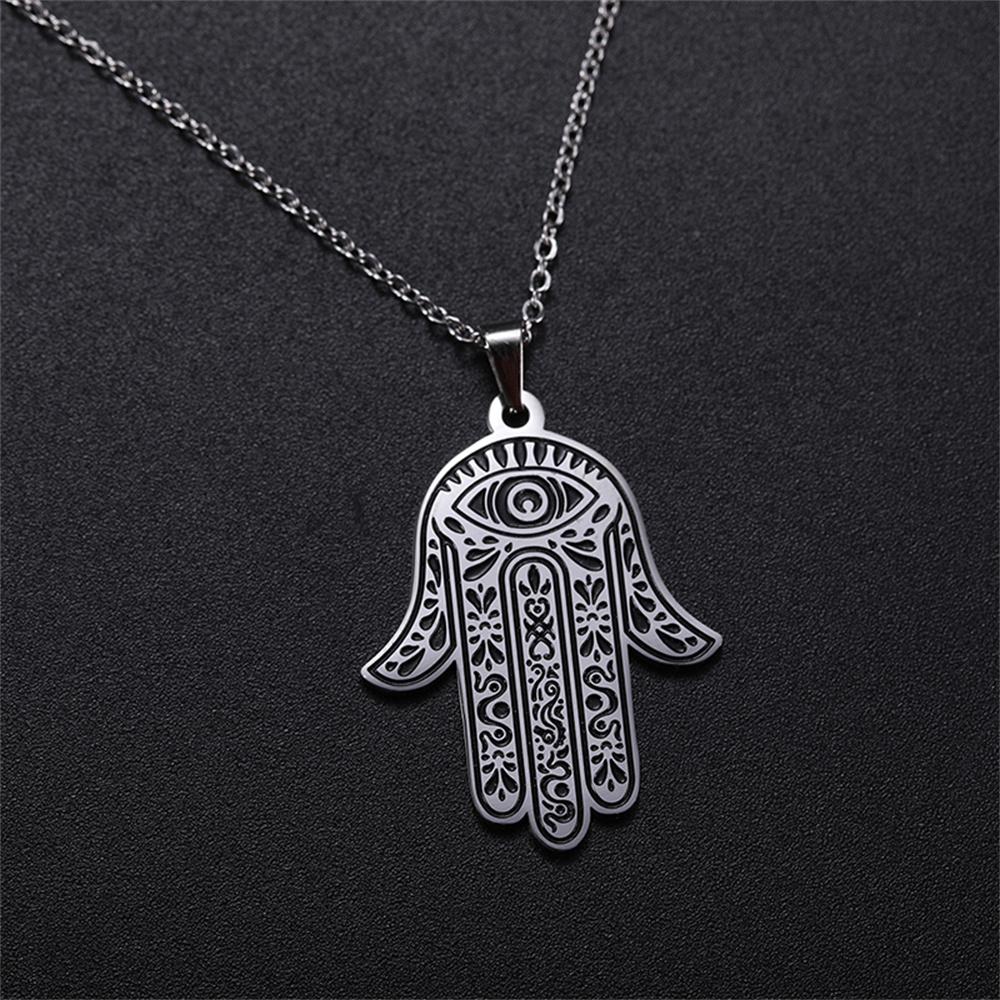 Vintage Hamsa Hand of Fatima Pendant Necklace Stainless Steel Turkish Evil Eye Necklaces Spirit Lucky Jewelry for Man