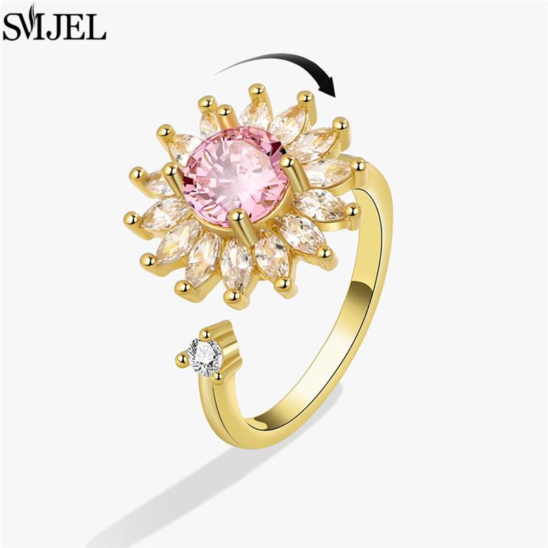 Etnisk Mote Tusenfryd Blomst Angstring Justerbar Dame Jenter Bekymring Stresslindring Smykker Spinnende Fidget-ringer Festgaver