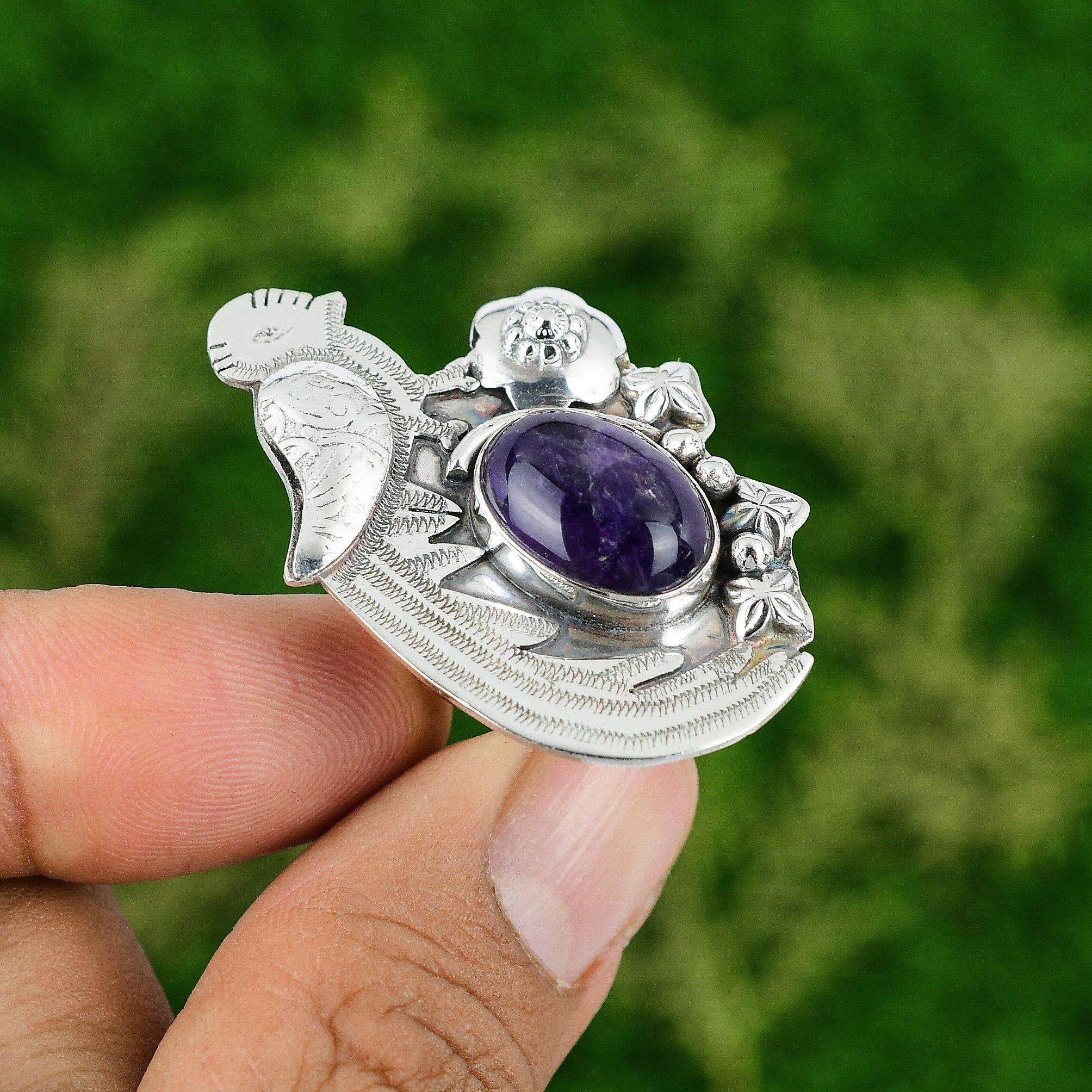 

Natural African Amethyst 925 Silver Promise Bird Adjustable Ring For Girls Adjustable