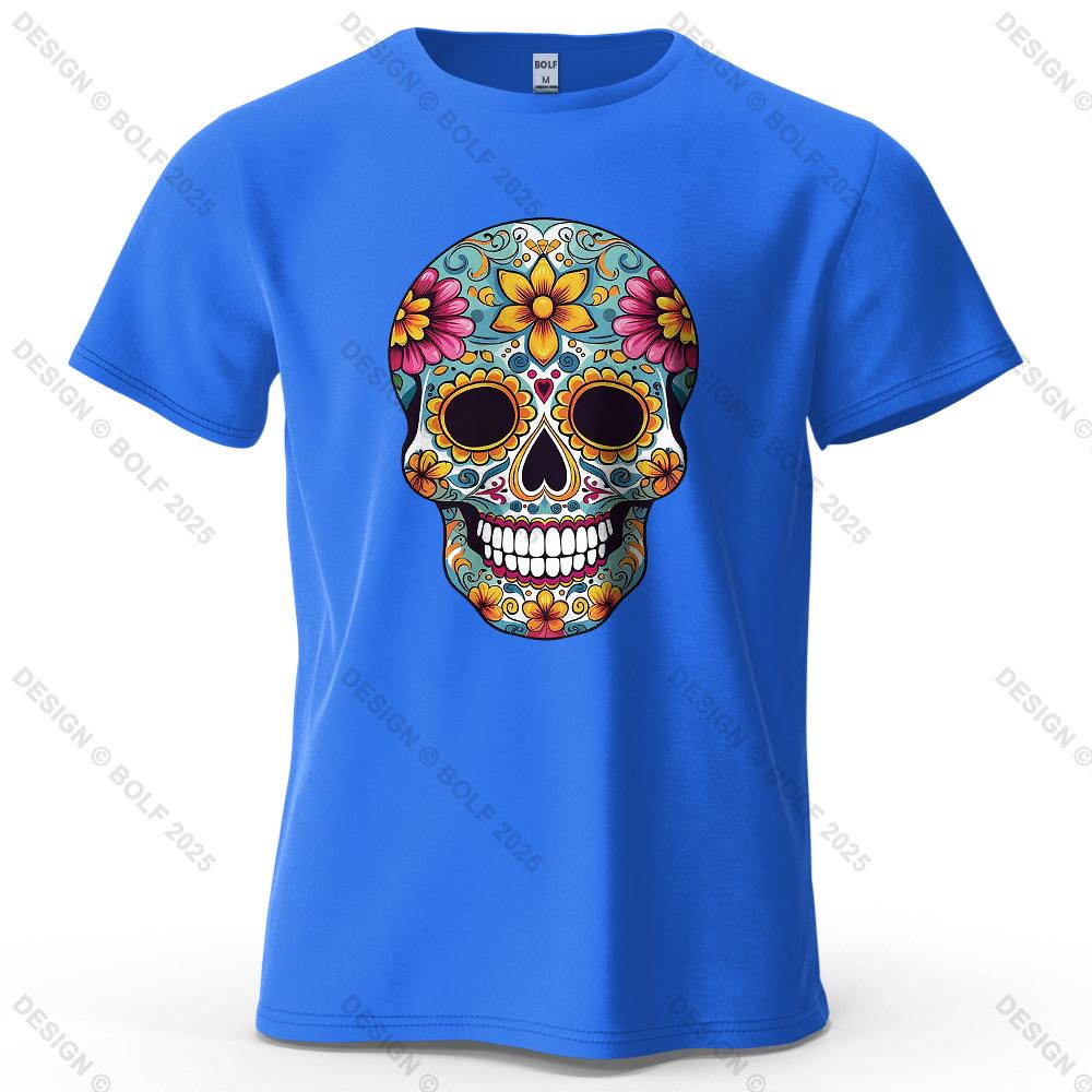 Day of The Dead Skull Pattern Printed Short Sleeve Summer New Personalized Unisexs and Womens Casual Soft Skin Friendly Tshirt
