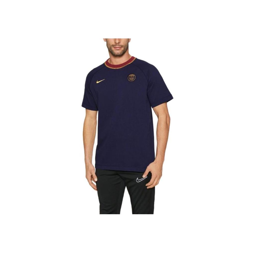 Nike Paris Saint-Germain Travel Logo Embroidered Round Neck Short Sleeve T-shirt Men Tops Blue DV5108-498