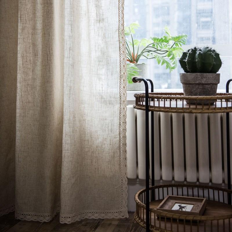 Curtain Polyester Hemp Lace Curtain Finished American Style Small Window Kitchen Valance Plain Semi-shading Living Room Drape