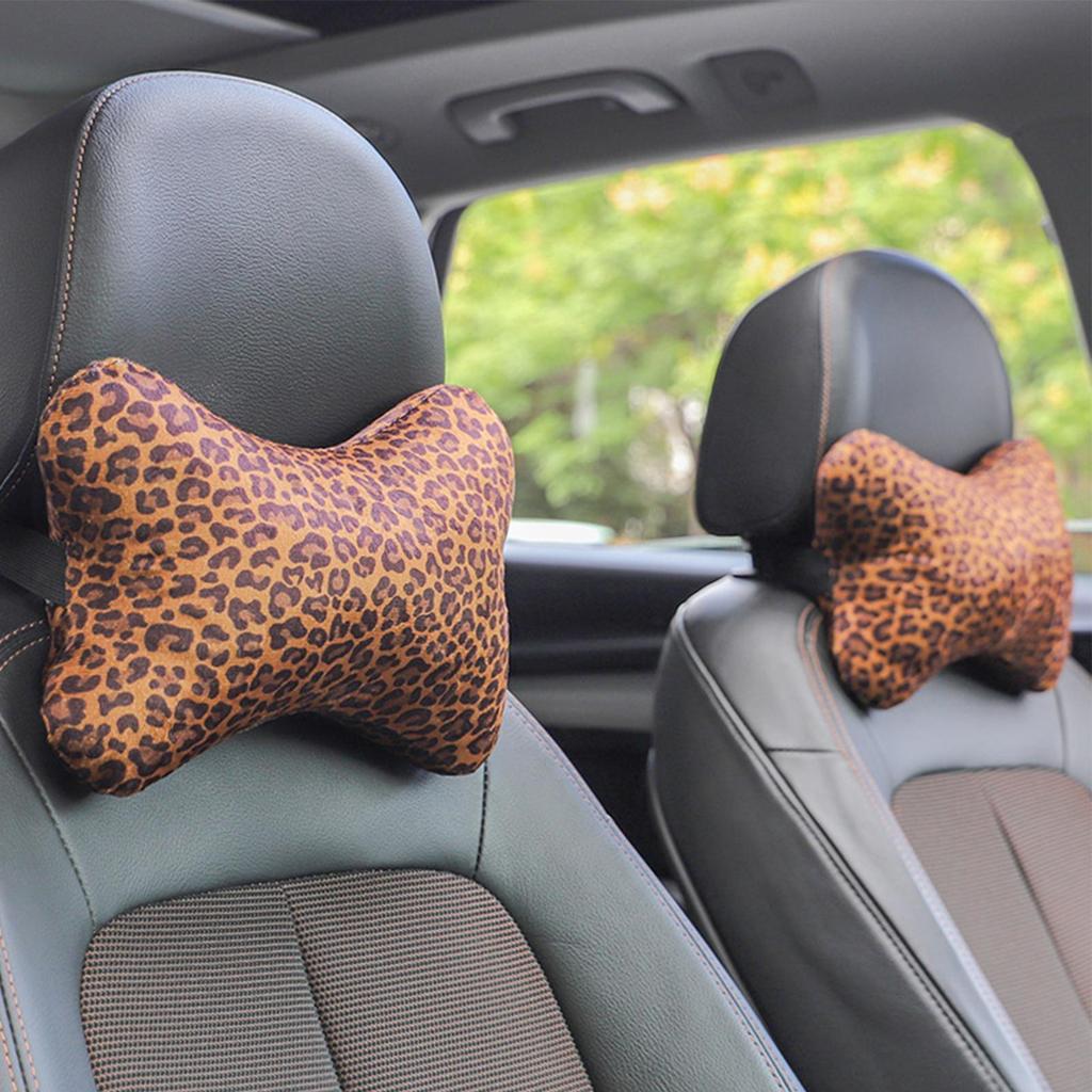 Car Neck Pillow For Driving 2 Pieces Ergonomic Cushion Leopard Print Car Pillow With Adjustable Strap For Adults Passenger
