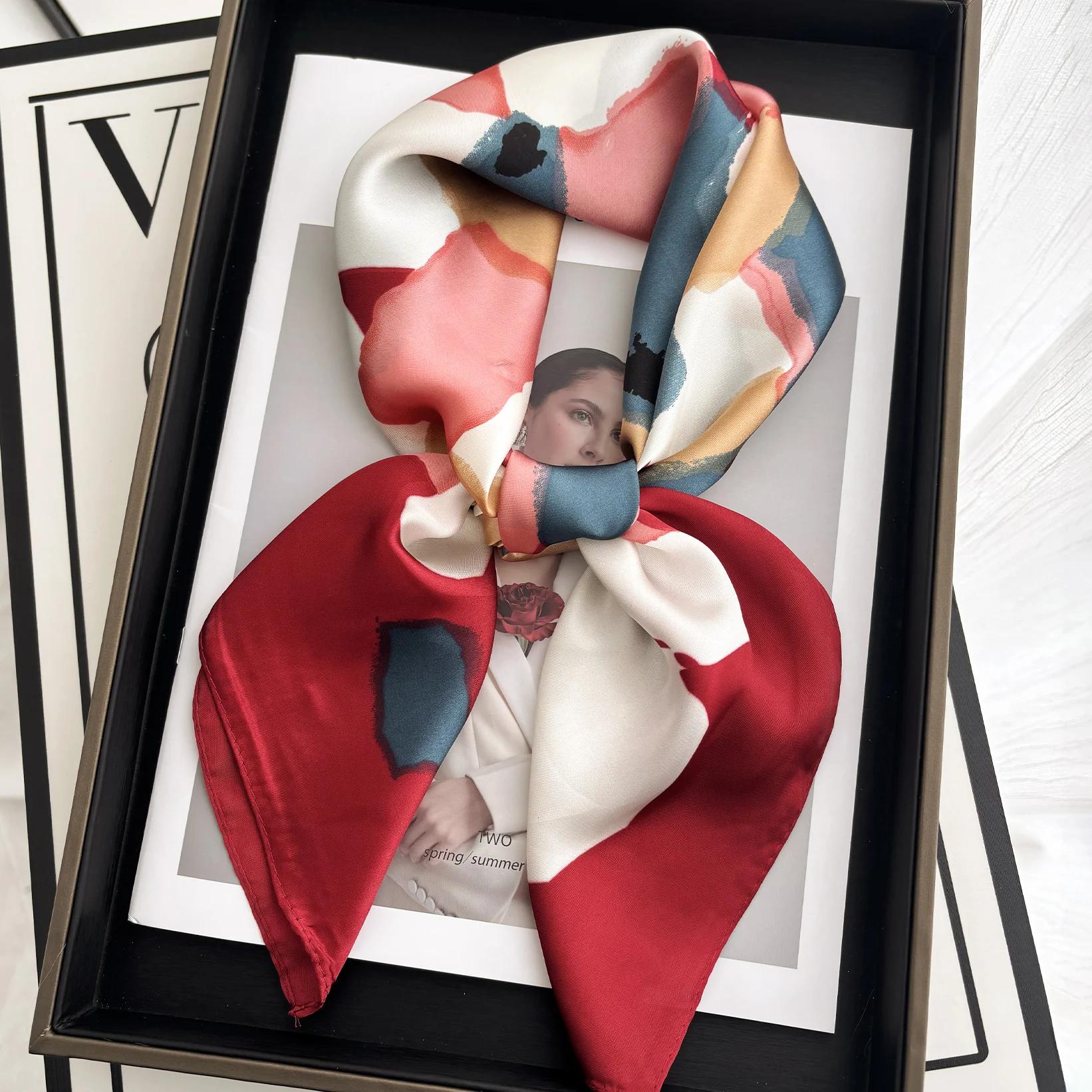 

Роскошный принт имитация шелка квадратный шарф женский весенний галстук на шею шаль накидка женский для волос руки запястья головной платок хиджаб бандана 70x70cm