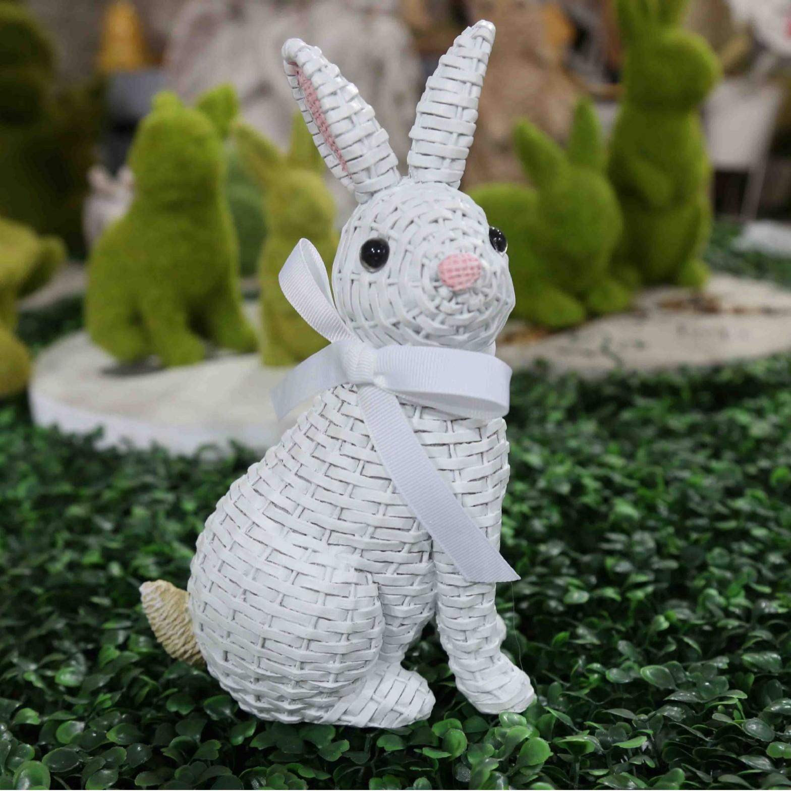 

European Style Garden Courtyard Rabbit Ornaments Home Children s Room Decoration Resin Bow Rattan Effect Rabbit Easter Ornaments