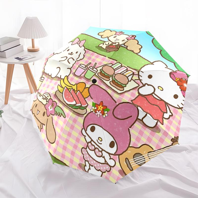 

1pc Hello Kitty & Friends Outdoor Picnic with Floral Print - Automatic Opening Umbrella, Portable Folding Design, 8-Bone Iron Frame, Festival Gift for