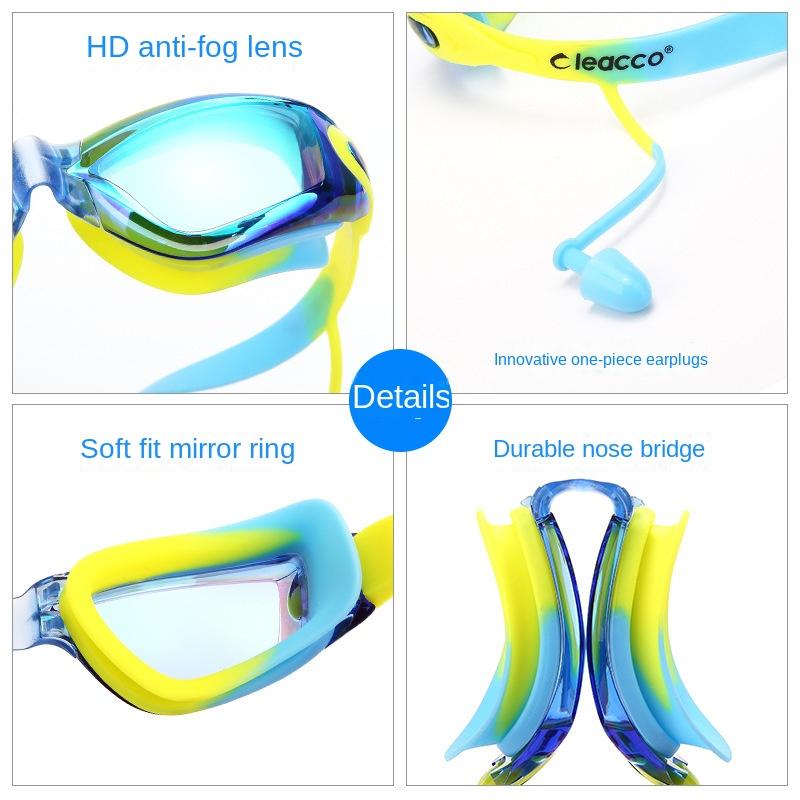 Children's Swimming Goggles One-piece Earplugs Waterproof and Anti-fog HD Men's and Women's Swimming Goggles and Diving Equipment