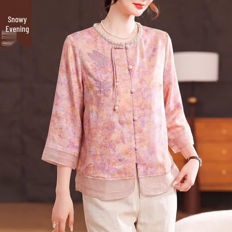 XUEXI Women s Embroidered Floral Short-Sleeve Top XL