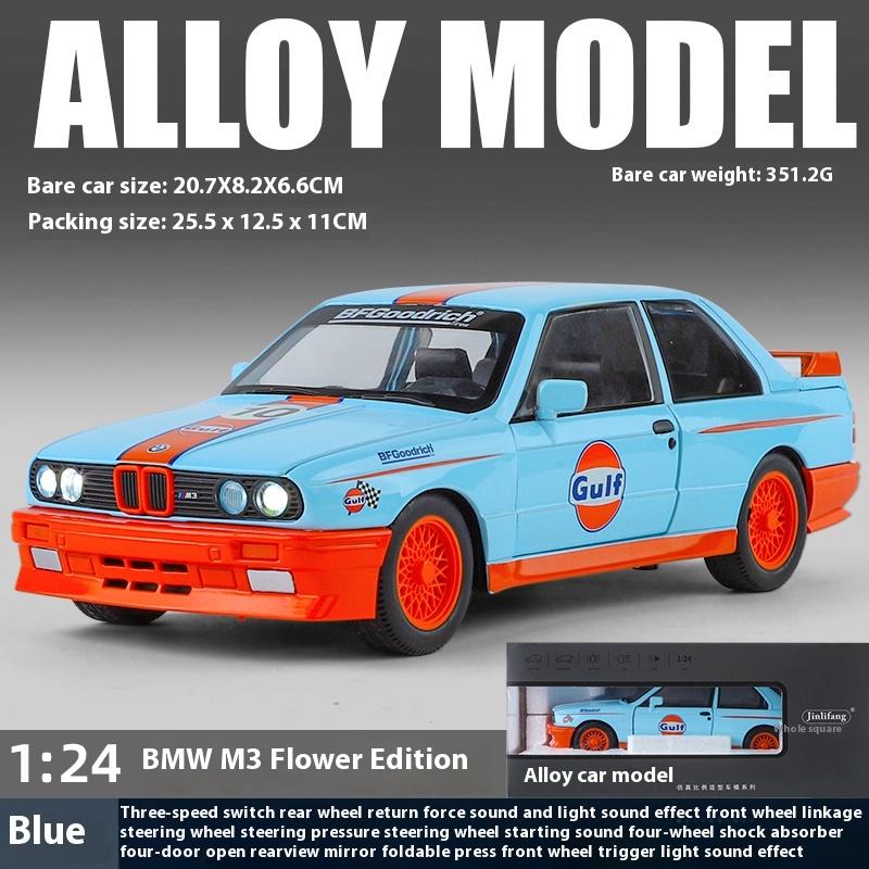 1/24 Scale BMW M3 E30 1988 Mpower Floral Version Alloy Diecast Painting Car Model Sound Light Private Collectibles Decorative Gifts