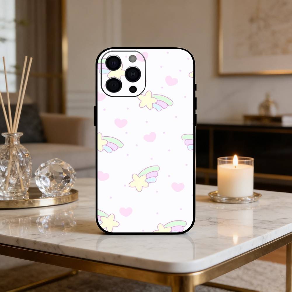 C-Cute cartoon star pattern Phone Case For iPhone 16,15,14,13,12,17,Pro Max,Plus Silicone Black Case
