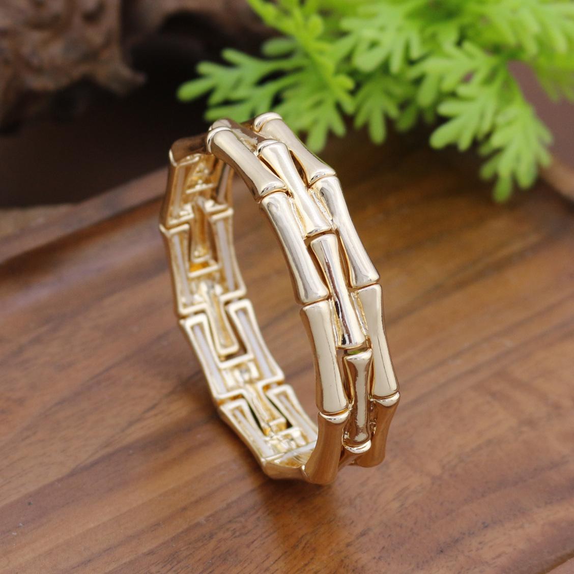 

Глянцевый геометрический бамбуковый эластичный браслет из цинкового сплава, универсальный, модный мужской и женский бамбуковый браслет