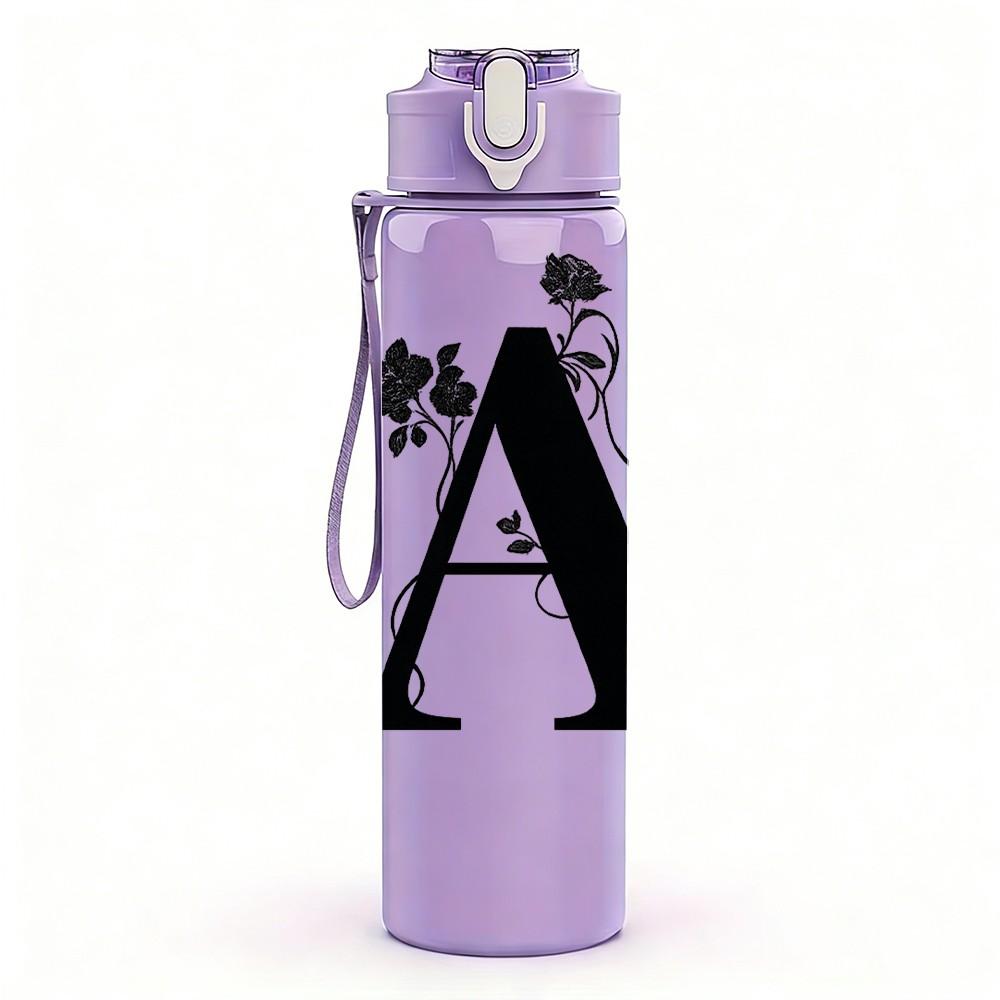 1PC Decorative Capital Letter A Print 750ml Color Plastic Sports Water Bottle Leakproof Flip Straw Lid Suitable for Sports Office Home Use
