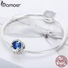 BAMOER 100% 925 Sterling Silver Playing Kitten Cat Blue CZ Charm Beads Fit Charm Bracelet & Bangles