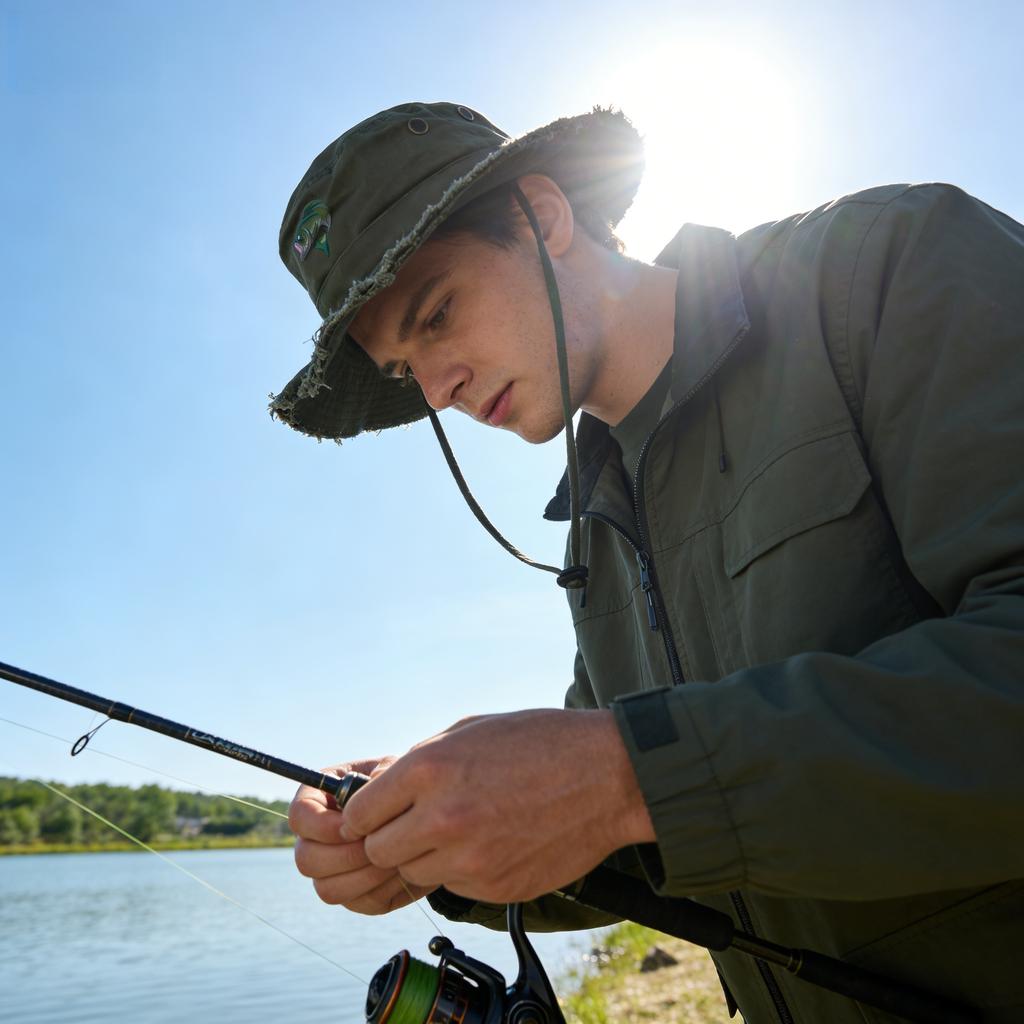 Outdoor Fishing Hat for Men Wide Brim Sun Protection Boonie Cap Army Green Tactical Hiking Safari Mesh Breathable Bucket Hat