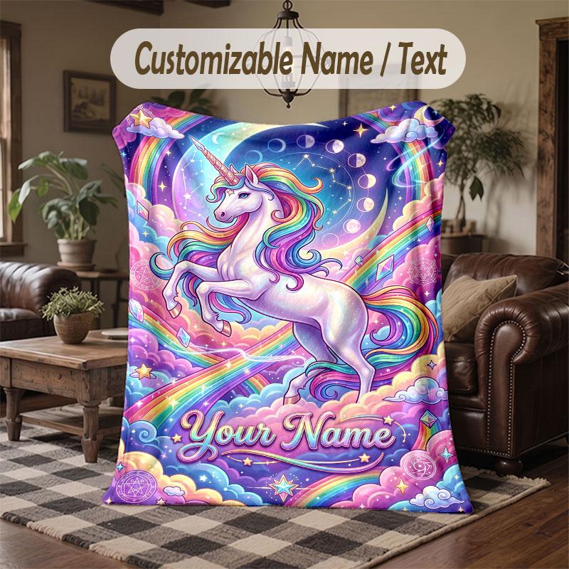 Coperta da divano a tema unicorno con nome personalizzato, coperta morbida e accogliente per casa, divano, letto