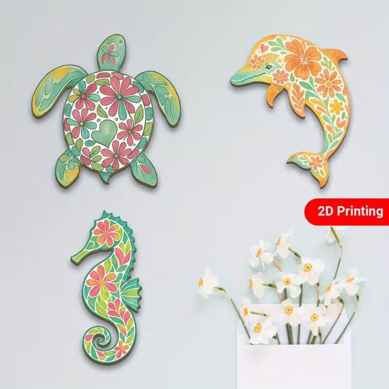 3 Pezzi Arte da Parete a Tema Spiaggia Oceanica Tartaruga Marina di Legno Cavalluccio Marino Delfino Decorazione da Appendere a Parete Scultura da Parete Costiera Vintage per Casa sul Lago Bagno