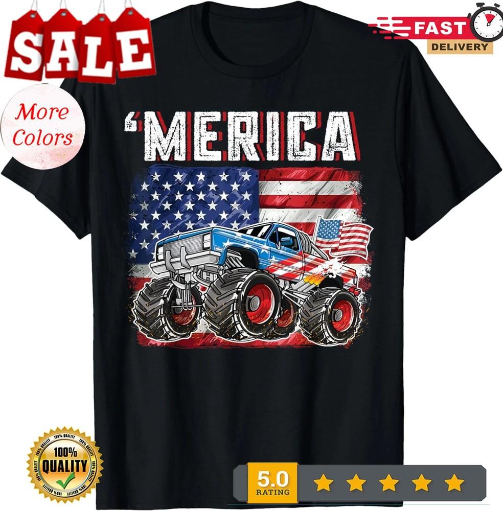 

Usa Flag Merica Monster Truck 4th Of July Men Boys Unisex T-Shirt L