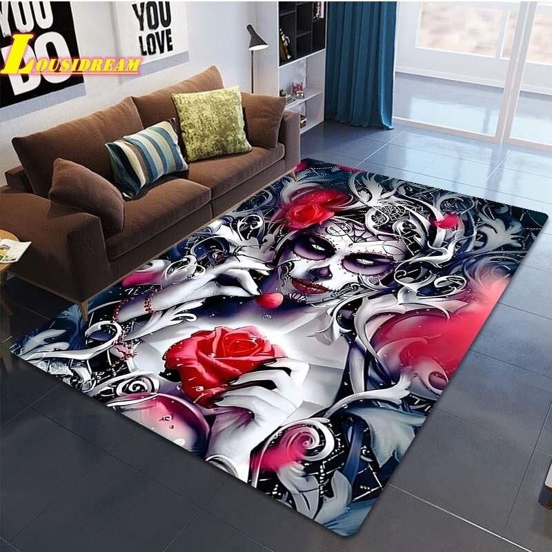 Skull Face Girls Fashion Print Rug Home Decor Rug Living Room Bedroom Dining Bathroom Balcony Rugs Floor Mats Teen Room Decor