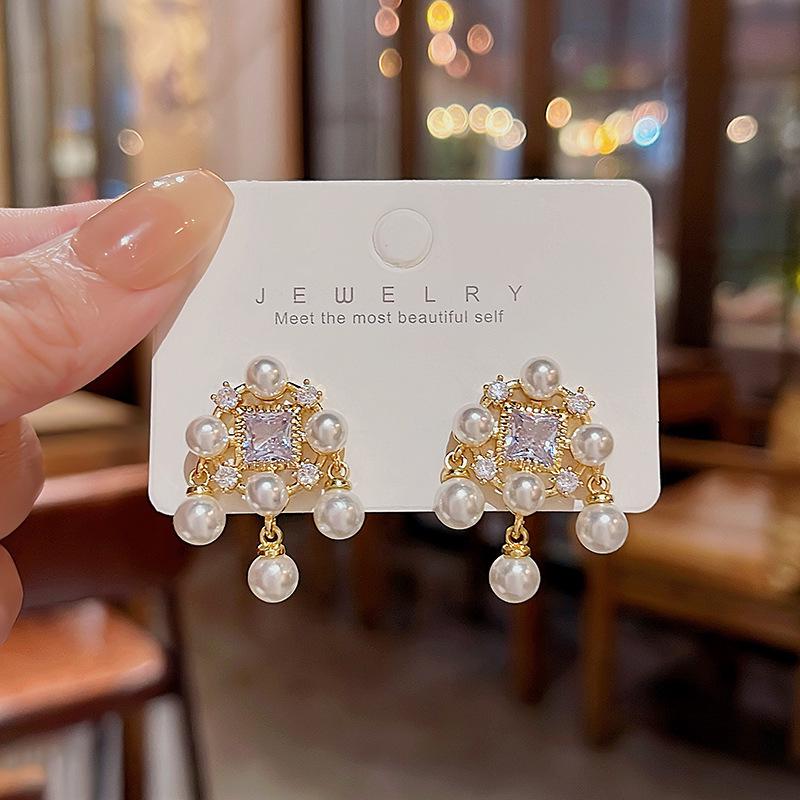 Sterling Silver Bow Gardenia Stud Earrings - Light Luxury Korean Style
