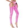 Women Cut Put Underpants Wet Look Thigh-High Tights Suspender Pants Leggings Shiny Leather Long Trousers Club StagePerformance