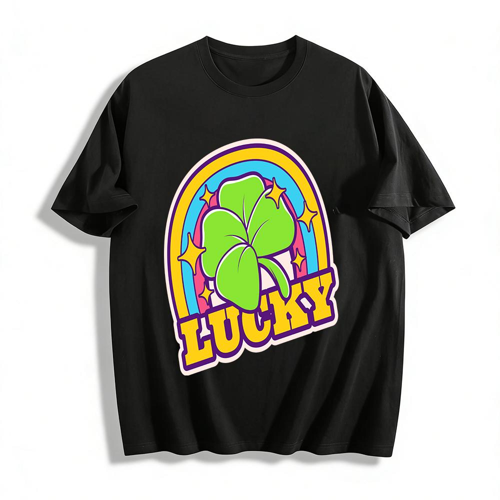St. Patrick s Day Lucky Clover Rainbow Print T-Shirt Casual Loose Fit Unisex Top Pure cotton T-shirt XXS