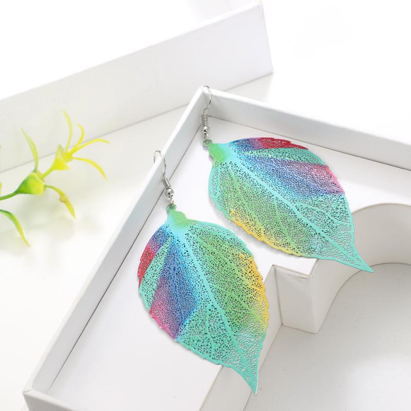Women Fashion Creative Bohemian Multicolor Leaf Pandant Earrings Gifts