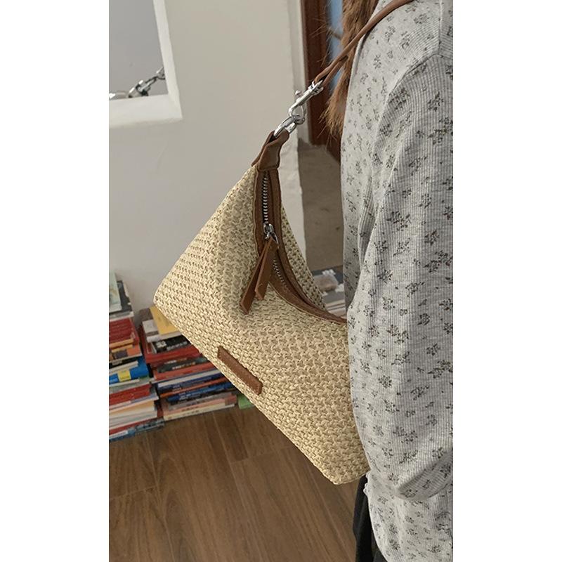 Summer Color Underarm Woven Bag Women's 2025 New Fashion Niche Handbag Versatile Shoulder Straw Bag