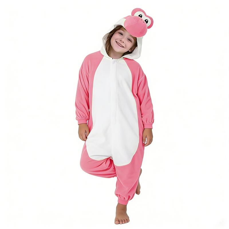 Kids Onesies Cartoon frog Kigurumi Pink Fleece Pajamas for Halloween Christmas Party Outfit