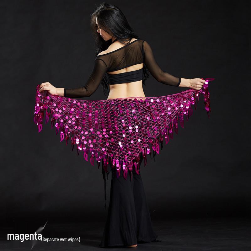 Dancer Cymbals Triangle Shawl & Mermaid Hip Scarf Belly Dance Costume with Waist Chain Accessory