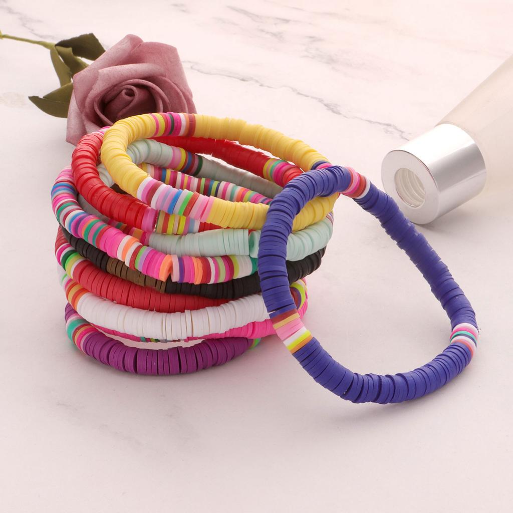 Color Soft Pottery 6mm Beach Bracelet Women's, Bohemian Elastic Rope Bracelet Jewelry