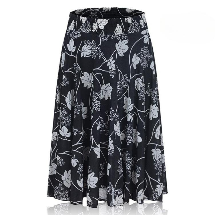 Summer Thin Skirt, Mother's Wear, Elastic Waist, Color Ice Silk Skirt, High Waist, Elastic Dance Skirt