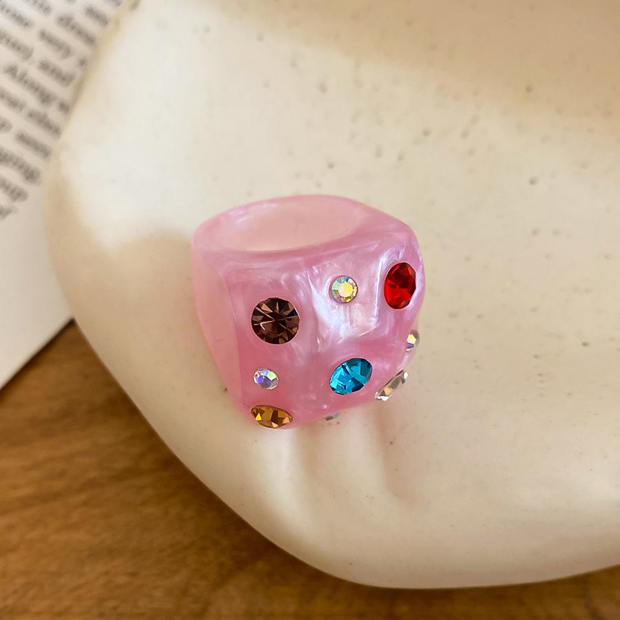 Creative Chunky Round Geometric Resin Ring For Women Multicolor Rhinestone Casual Party Fashion Accessories Wholesale Gift