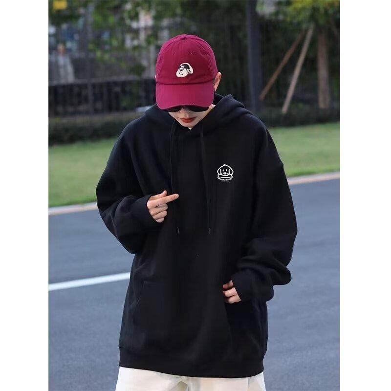 Men's Hooded Sweater Casual Loose Trendy Top Letter Printed All-Matching Coat