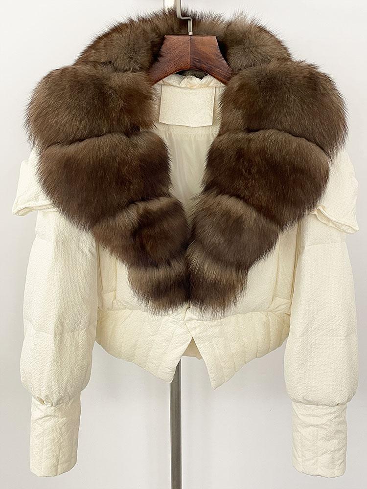 OFTBUY Down Jacket Women 2024 New Winter Natural Real Raccoon Fox Fur Collar Short White Duck Down Coat Thick Warm Casual Outerwear