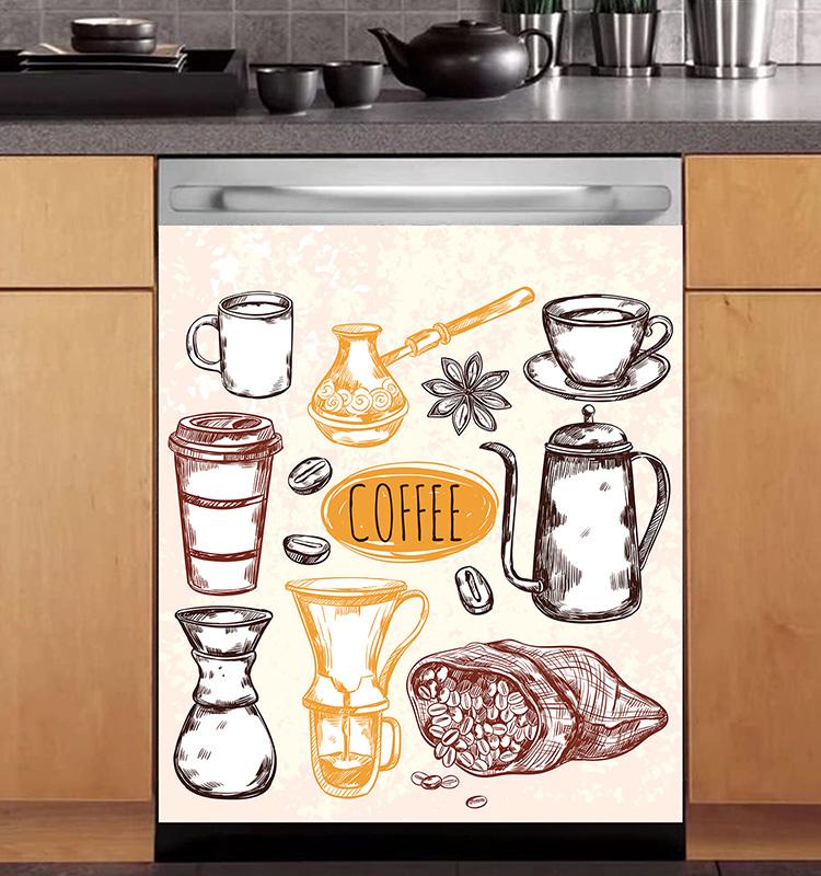 1PC PVC Waterproof Decals Kitchen Floral Printed Home Decoration Dishwasher Sticker Self Adhesive Wallpaper Refrigerator