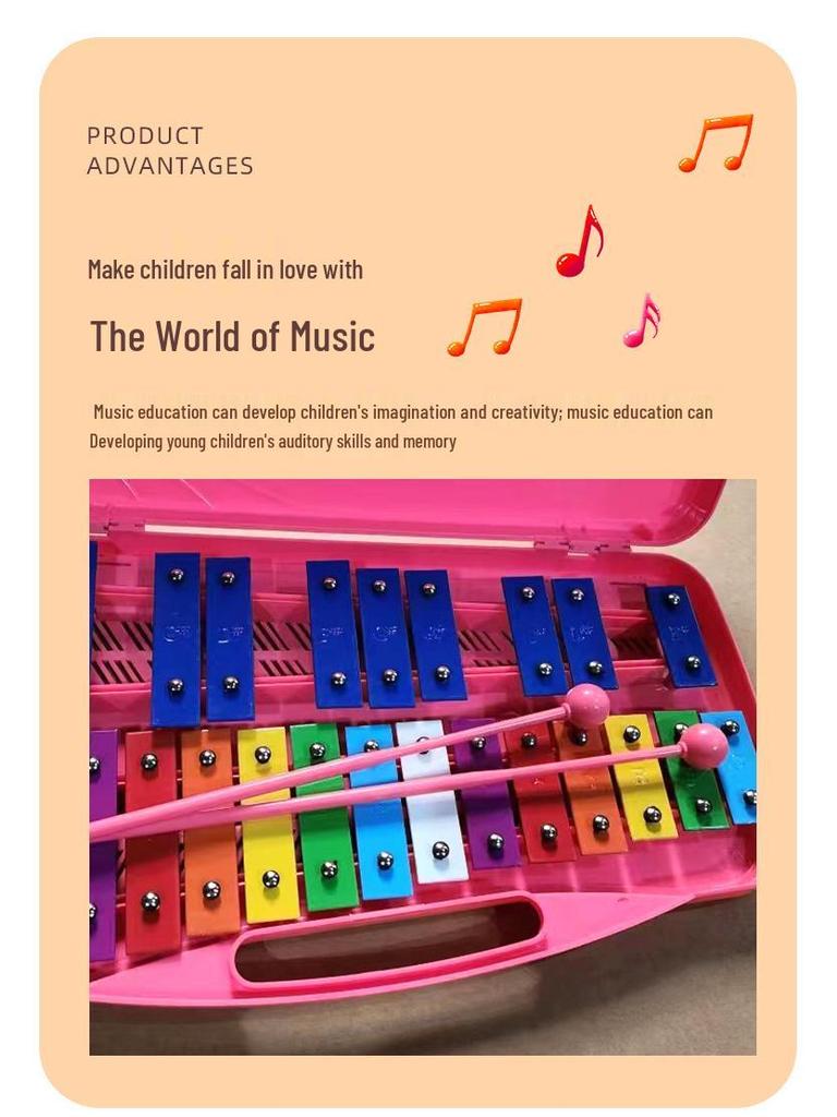 25-Tone Aluminum Xylophone for Kindergarten Early Education - Children's Percussion Instrument and Orff Hand-Knocked Piano.