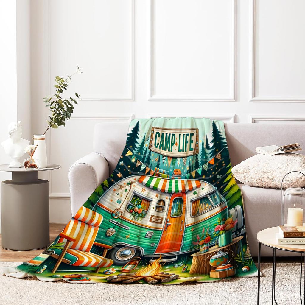 Creative Print Flannel Throw Blanket Super Soft Cozy Sofa Nap Camping Blanket Home Perfect Gift for Her