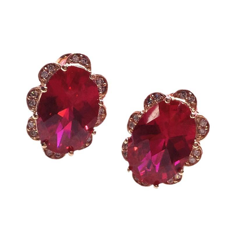 Rose Gold Plated Purple Gold Inlaid Egg Surface Red Stone Lace Temperament Colored Gold Exquisite Ear Buckle