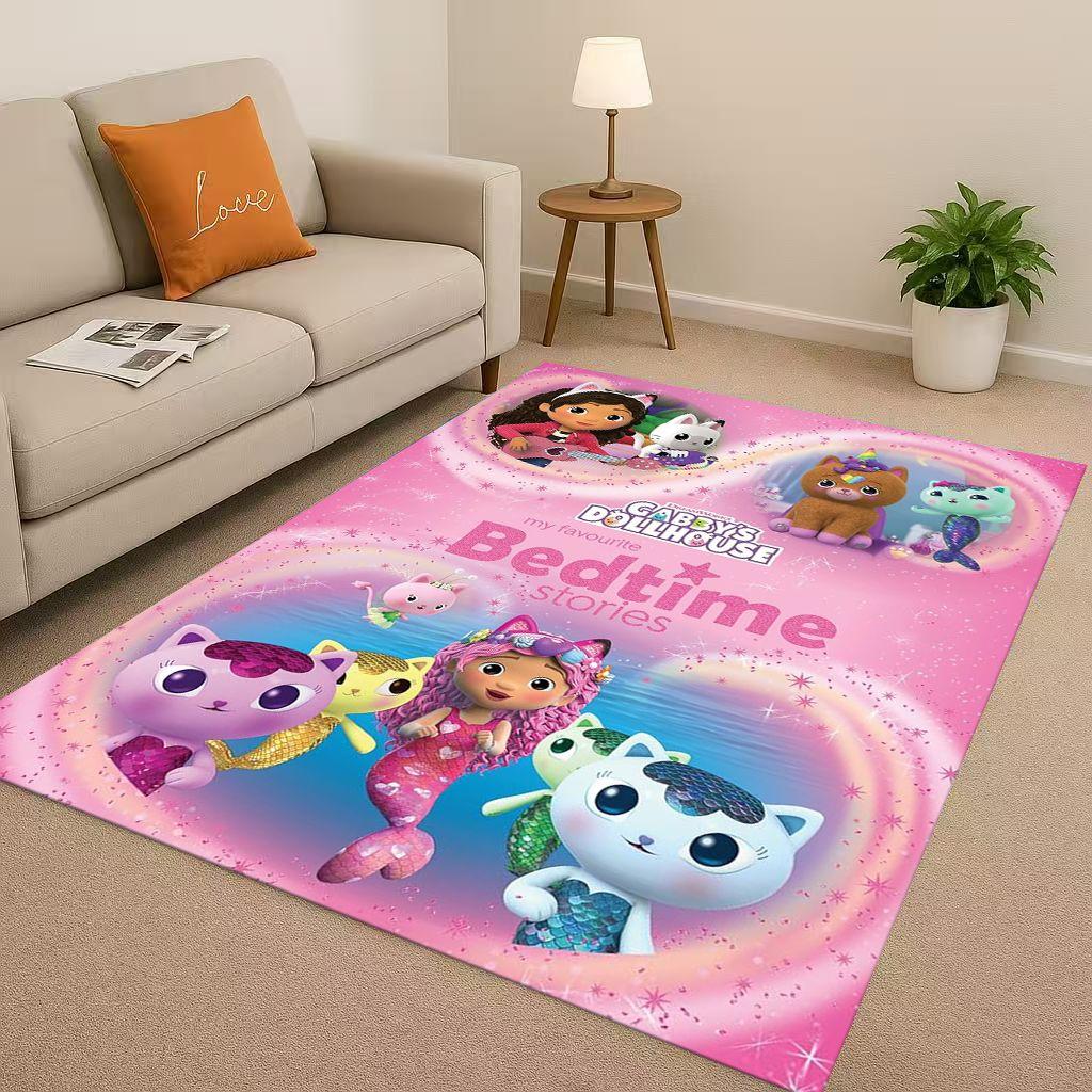 HD Cute Gabbys Dollhouse Cartoon Girl Living Room Non-Slip Area Rug Soft Carpet for Bedroom Playroom and Sofa,Home Decor Doormat