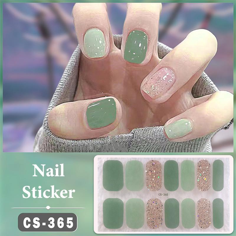 No Baking Lamp Waterproof Nail Wraps Full Cover Nail Stickers Solid Color 14 Nails/Set Multi Color Nail Art Look Patch Firm