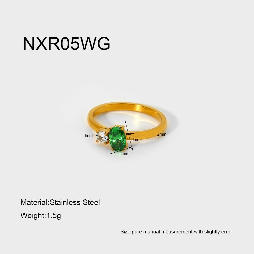 European and American Light Luxury Stainless Steel Geometric Water Drop Zircon Ring Electroplated 18K Gold High-end Jewelry
