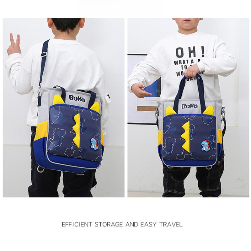 BUKA 3D Cartoon Dinosaur Handheld Tutoring Bags Special for Primary School Student Light Multi-functional Kid Messenger Bag Pupil Homework Storage Bag