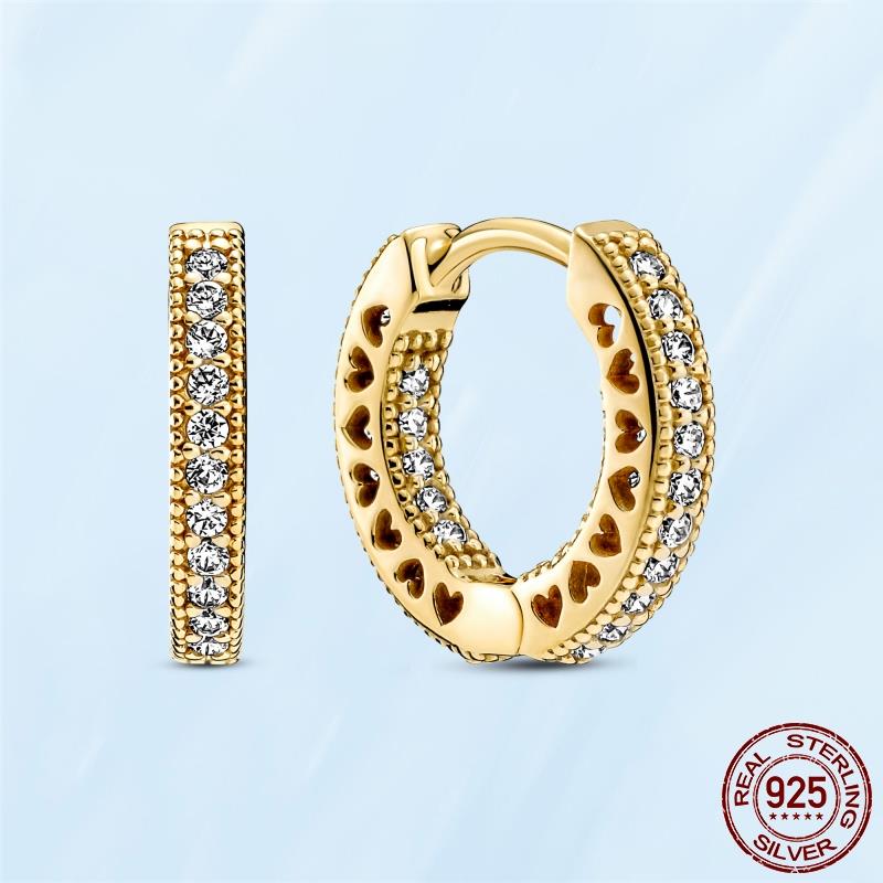 Real Original 925 Sterling Silver Daisy Flower Feather Hoop Heart Stud Earrings Fit Women Fashion Jewelry Engagement Party Gift