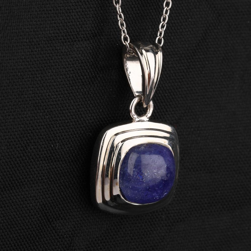 Tanzanite Cushion Pendant 925 Sterling Silver Rhodium Jewelry Gift for Her